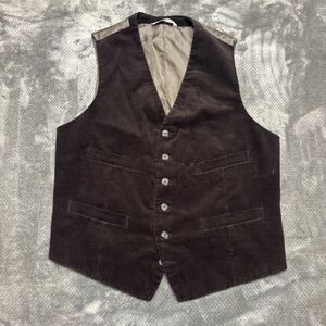 Merona Mens Corduroy Vest Brown Cotton Button Front Cinch Back Medium